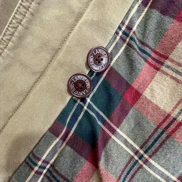 Lands End Mens Canvas XL Barn Coat Corduroy Collar Button Front Brown Tan Lined - Picture 7 of 16